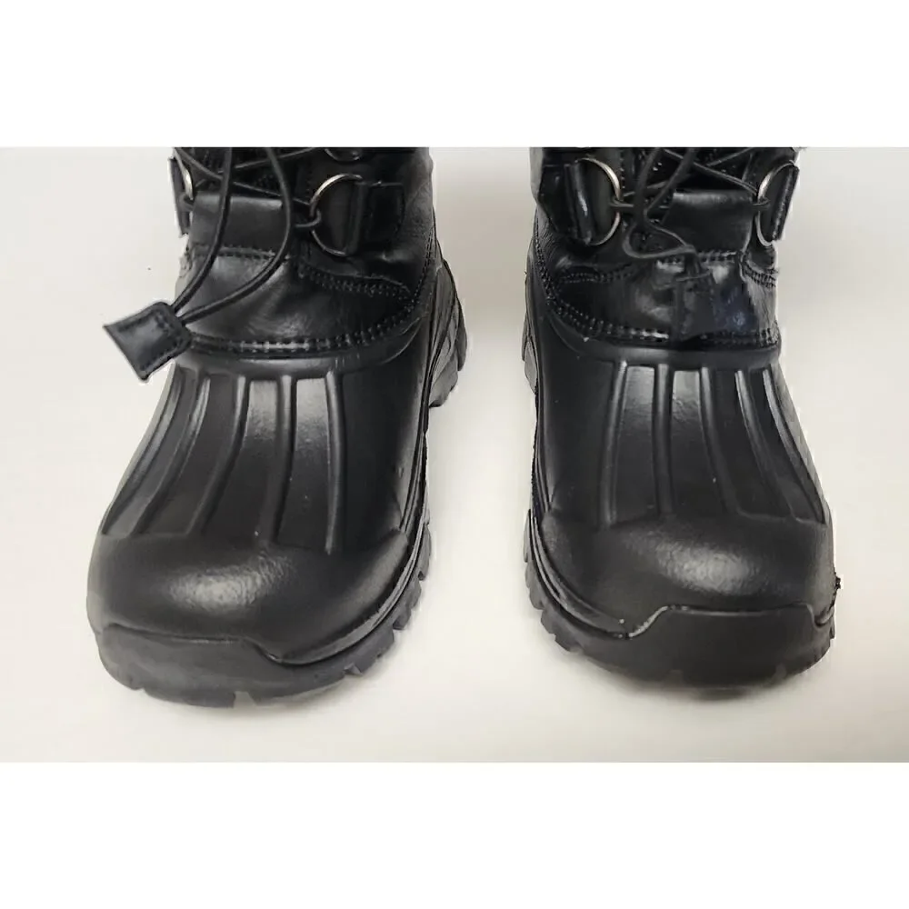 Toddler Kid's Lace Up Elastic Black Faux Fur Snow Boots Size 30/12.5
